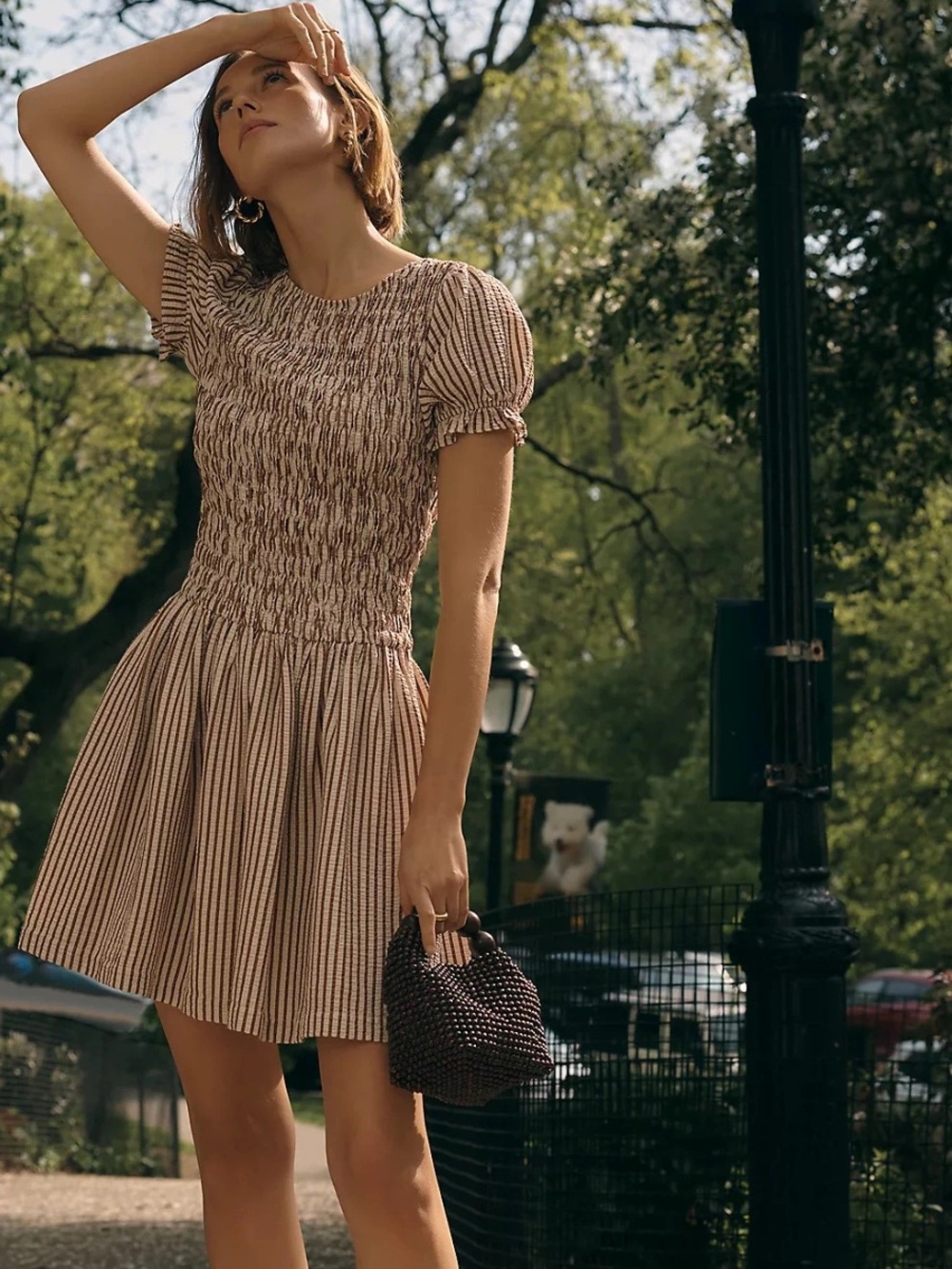 maeve smocked brown stripe dress Medium